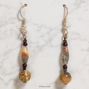 New - EA40 - Earrings - Agate, Jasper, glass seed beads - one of a kind